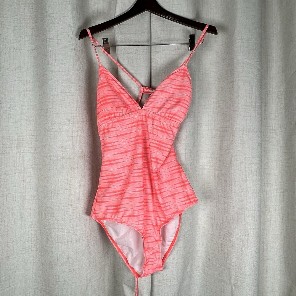 New! Athleta Ariel Cut Out One Piece Orange Strappy Swimsuit Bathing Suit‎ Large